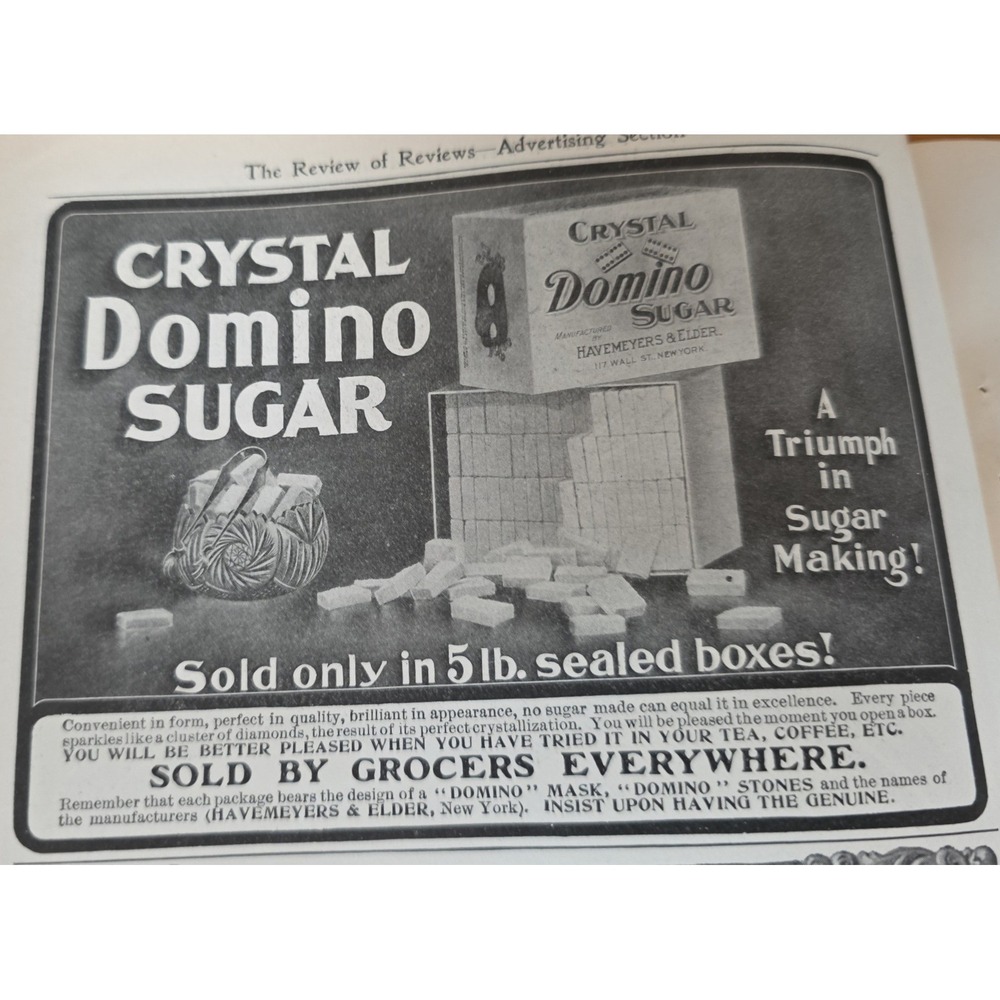 Vintage 1903 Crystal Domino Sugar Print Ad Havemeyers Elder New York Kitchen Art